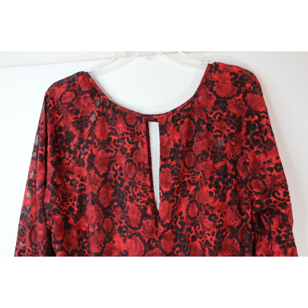 BLOUSE LANE BRYANT TOP Sz 14 RED BLACK SHEER Women Long Sleeve Shirt‎ SLITS SEXY